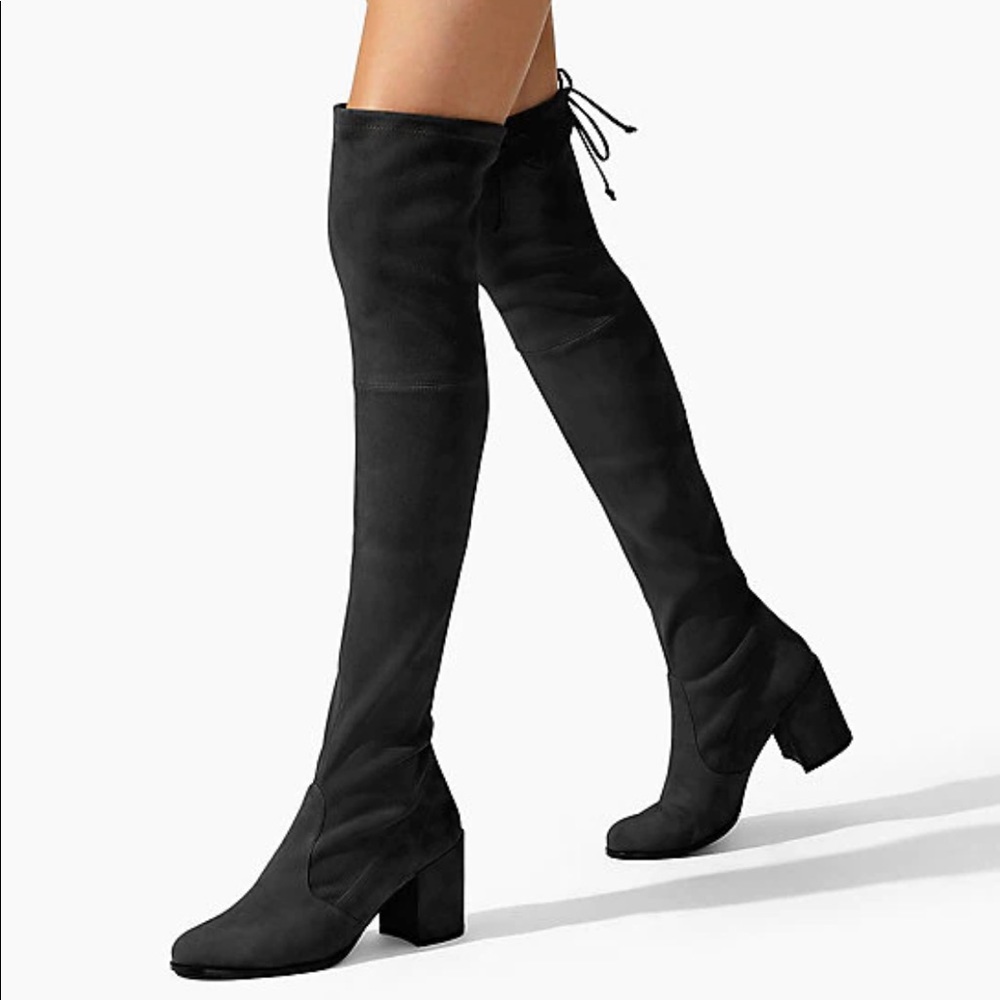 Stuart Weitzman. Never worn. Black suede, over-the-knee heeled boot.
